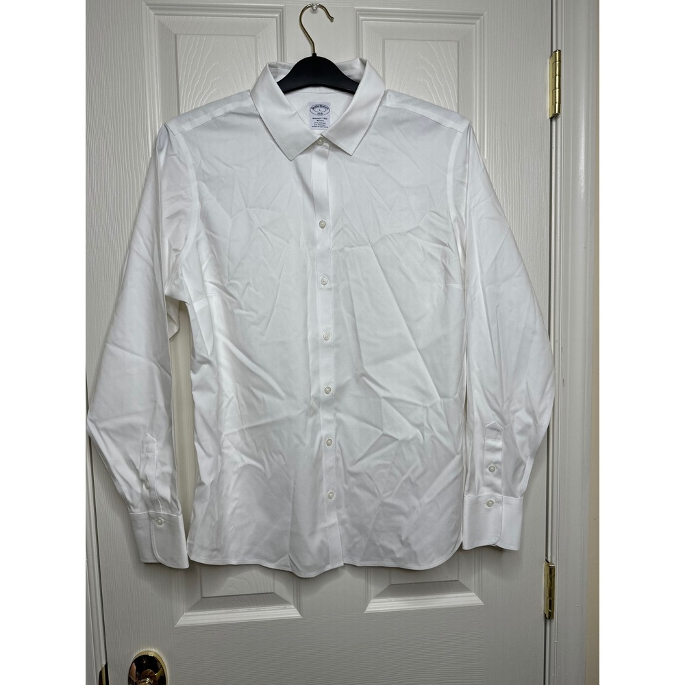 Brooks Brothers 1818 White Wrinkle Free Button Down Shirt Womens Large Stretch - Picture 2 of 12